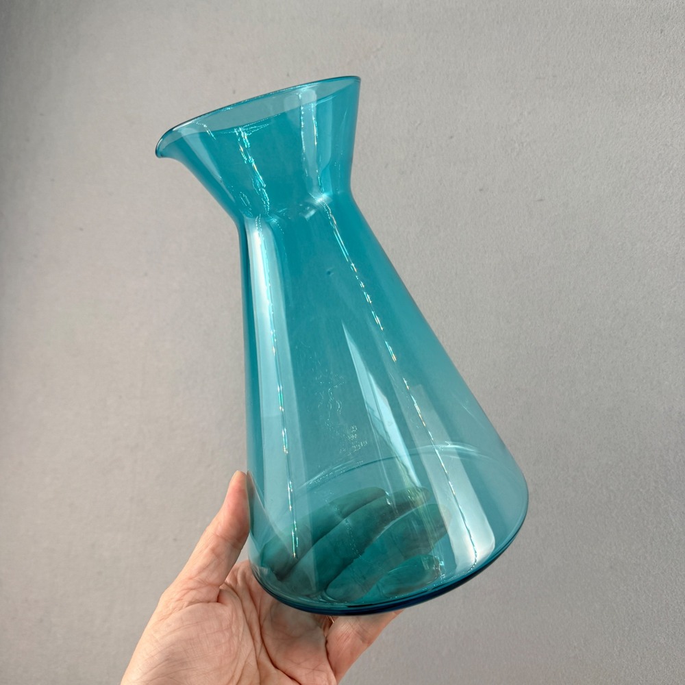 Iittala Nuutajärvi Kartio 1609 Aqua Glass Pitcher Finland 8" Kaj Franck